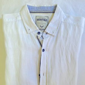 Short sleeve white linen button down by Heritage